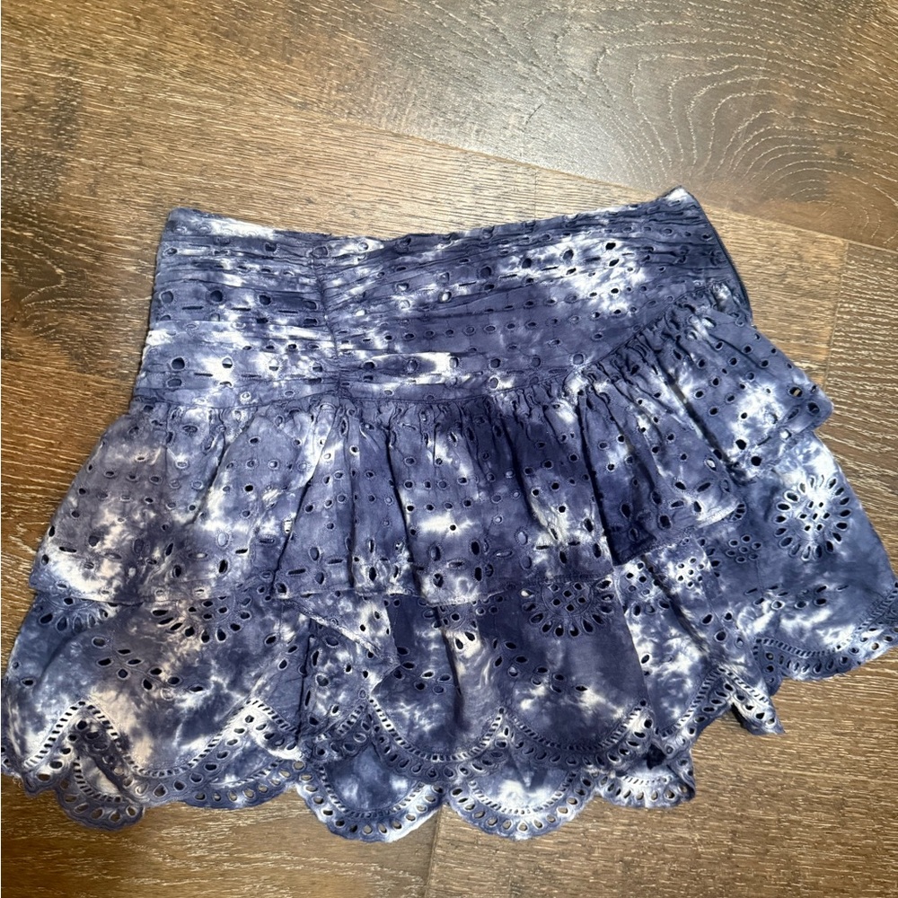LoveShackFancy Navy Tie-Dye Eyelet Mini Skirt
